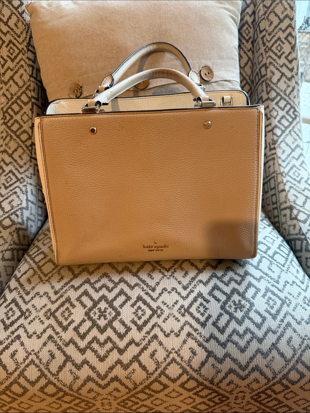 kate spade Beige Pebbled Leather Satchel with Top Handles